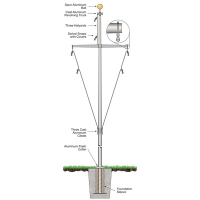35' Single Nautical Flagpole - Ground Set Aluminum